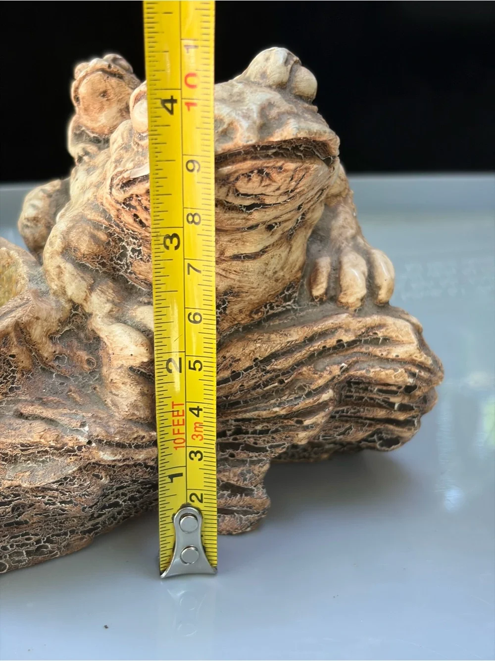 Vintage 70s Pompadour Frog Planter With Baby AF 77 Faux Wood Trinket Dish Rustic
